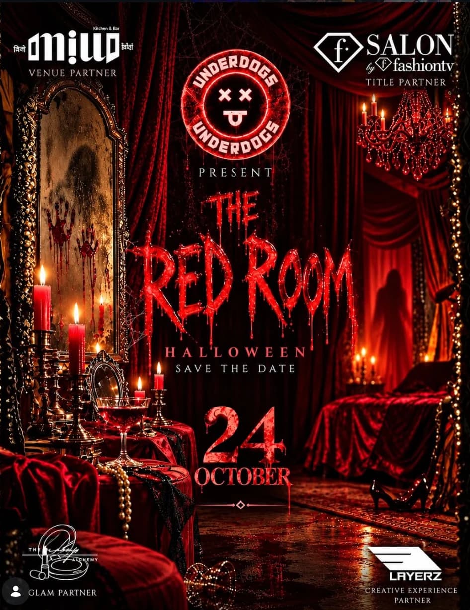 Official poster: Underdogs present The Red Room, Halloween, save the date 24 October.